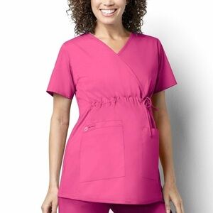 WonderWink work maternity wrap pink scrub top Size Medium comfy stretchy
